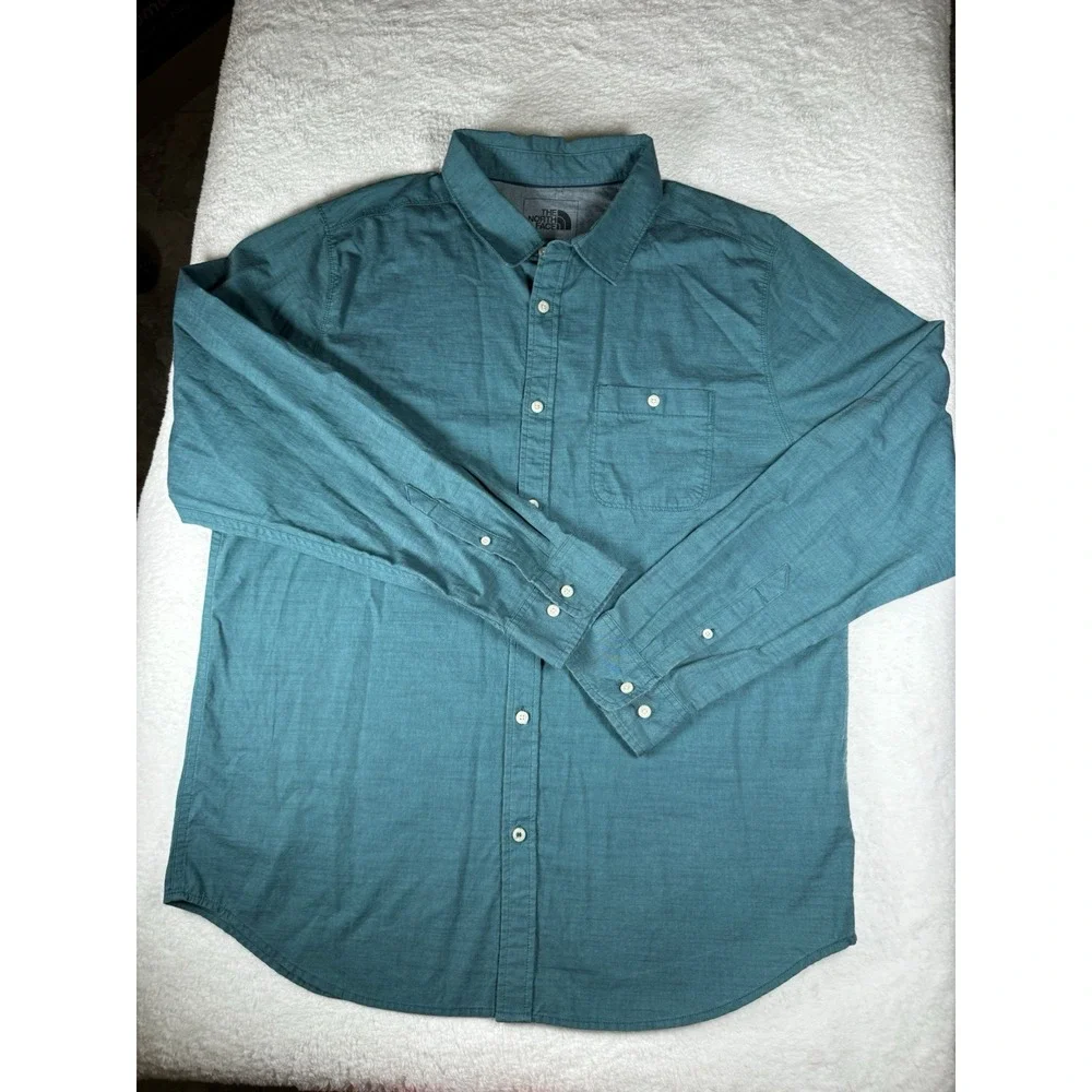 The North Face Mens Size XL Teal Long Sleeve Cotton Poly Blend Button Down Shirt